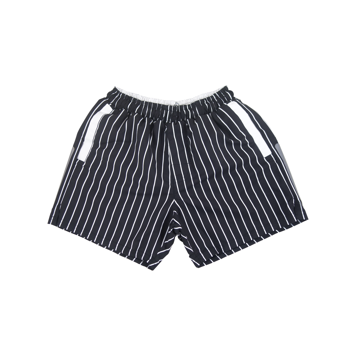 Black and white striped swim trunks sales