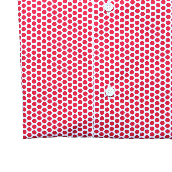 red and white polka dot dress shirt Mari Dot Mandarin Collar Crystal Pleats Shirt